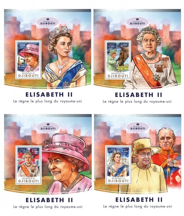 Estampillas de la realeza de Djibouti 2016 MNH reina Isabel II reinado más largo 4x 1v S/S Foto 1 de 1