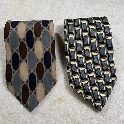 "2 corbatas Bacharach, hechas en Italia, 100 % seda, azul/gris y marrón/gris 58"" cada una" Foto 1 de 4