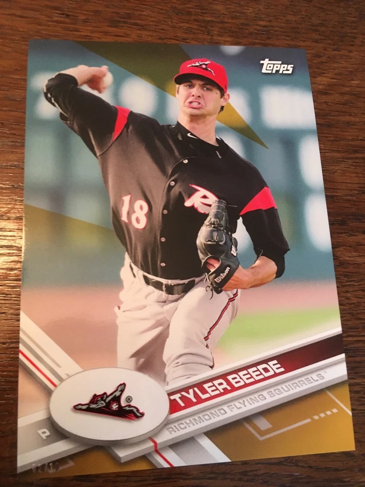 2017 Topps Pro Debut Jumbo 5x7 Tyler Beede Flying Squirrels 95 #'d 02/10 Gold - Image 1 of 1