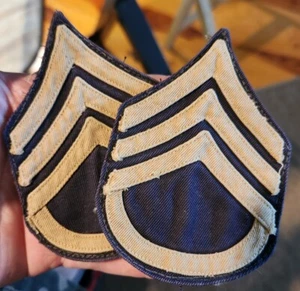Original WWII US ALL SEWN Theater Made Staff Seargent Stripes Set - BEAUTIES!! - Picture 1 of 3