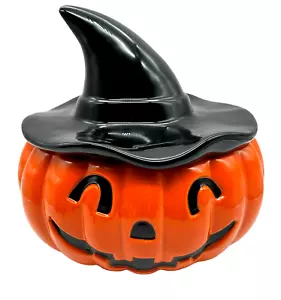 Tarro de galletas de calabaza Pottery Barn Halloween Jack O Linterna bruja sombrero tapa retirado - Imagen 1 de 12