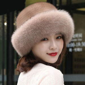 Women Winter Warm Hat Soft Fluffy Faux Fur Trimmed Caps Fashion Beanie Hat Gifts