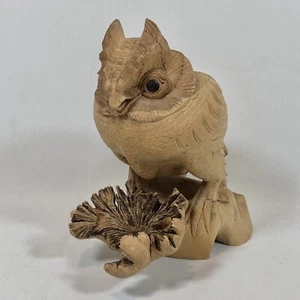 Vintage Wooden Hand Carved Horned Owl Figurine Sculpture, 8” - Picture 1 of 12