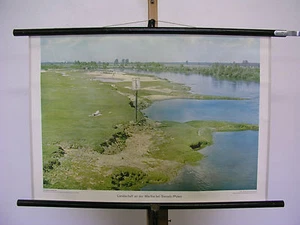 hermoso mural Warthe Polonia Polska paisaje fluvial Sieradz 75x51 vintage ~ 1959 - Imagen 1 de 1