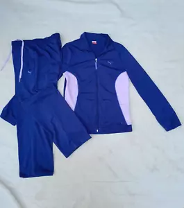 Vintage Puma 90s Tracksuit Women's Small Blue Pink Embroidered Logo Straight Leg - Picture 1 of 21