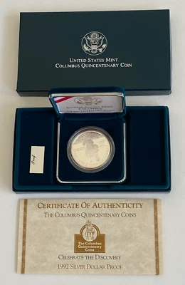 1992 Columbus US Mint Commerative Proof Silver Dollar - Free Shipping - Image 1 of 3