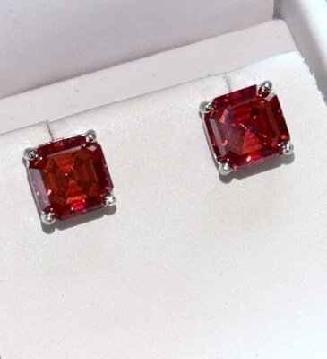 Red Asscher Cut Moissanite Stud Earrings Certified VVS1 - 925 Silver - Image 1 of 4