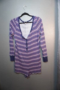 Victoria Secret Damen lila gestreifter Langarm-Strampler Pyjama Größe Large - Bild 1 von 9