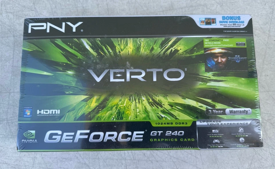 PNY Verto GeForce GT 240 1024MB GDDR3 PCI-Express 2.0 DVI+VGA+HDMI Graphics Card - Image 1 of 4