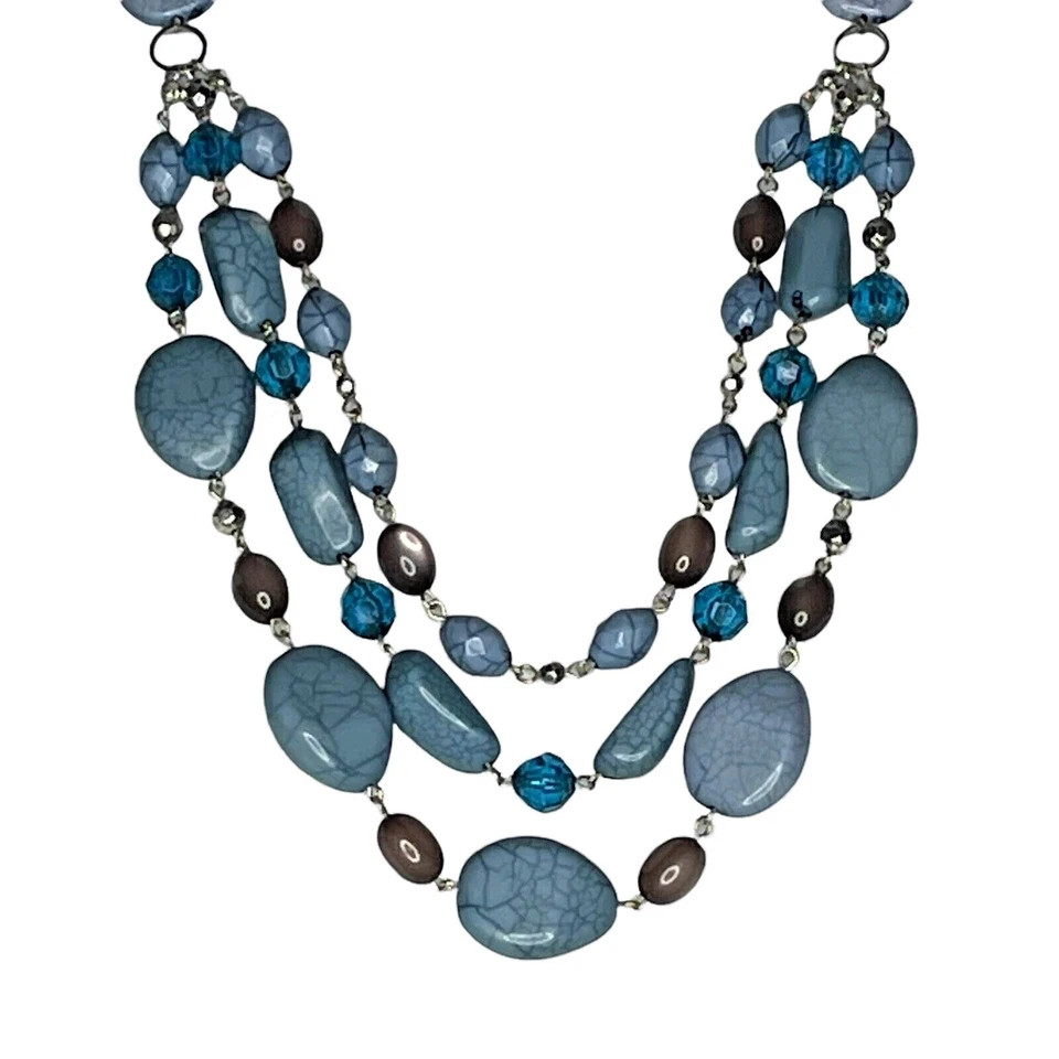 Robert Rose Signed  3 Strand Necklace Turquoise Acrylic Silver Tone  17"-20" - Image 1 of 4