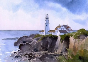 Faro Portland Head, Cape Elizabeth, Maine por James Mann. Tarjetas de notas de arte - Imagen 1 de 1