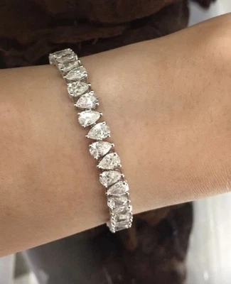 16Ct Pear Cut Lab Created  Diamond Tennis Women's Bracelet 14K White Gold Plated - Image 1 of 4