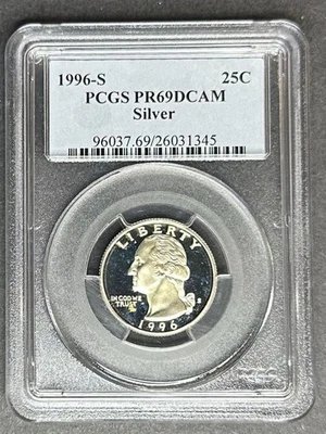 1996-S Silver Proof Washington Quarter PCGS PR-69 DCAM, Buy 3 Items, Get $5 Off! - Image 1 of 2