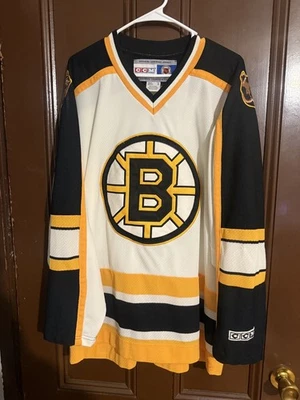 Vintage 90s Boston Bruins CCM NHL Black White Small V-Neck Jersey - Image 1 of 4