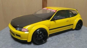 Tamiya 1/10 Civic EG6 RC Body Unused Yellow/Black, Overfender, Mirror - Picture 1 of 6