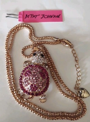 Collar Tortuga Estrás Rosa Betsey Johnson y Cadena Cuerda Chapada en Oro 30" Foto 1 de 2