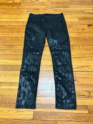 Rock Republic Womens Berlin Skinny Jeans Sz 12M Black Snakeskin Waxed Denim - Image 1 of 4