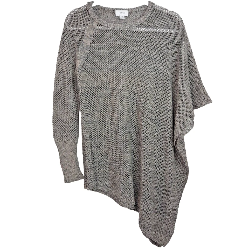 Per Se Asymmetric Sleeve Poncho Sweater Size XS Open Knit Gray Fairy Grunge Boho - Image 1 of 4