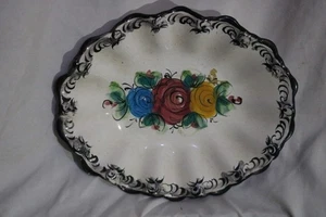 Vintage Vestal Alcobaca portugiesischer Teller Kunstkeramik schwarz & weiß - Bild 1 von 4