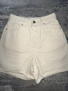 Zara Jean Shorts Women's Size EU 36 US 4 Ivory Button Fly High Waisted - Imagen 1 de 8