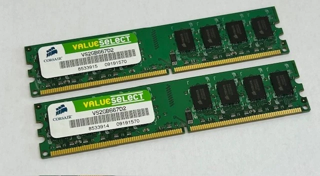4GB Kit (2 x 2GB) Corsair ValueSelect VS2GB667D2 PC2-5300U DDR2 Computer Memory - Image 1 of 4