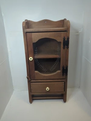 Antiguo toallero de madera boticario de colección con cajón de vidrio grabado Foto 1 de 4