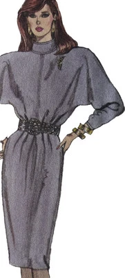 1980s High Round Collar Batwing Bell Skirt Dress Vogue 7032 Sewing Pattern - Image 1 of 3