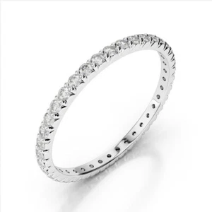 1 CT Round Diamond Eternity Ring Engagement Wedding Band 14K White Gold Finish - Picture 1 of 7