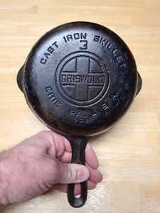 Schöne Vintage Griswold großes Logo komplett markiert #3 Gusseisen Pfanne 709 sitzt flach - Bild 1 von 8