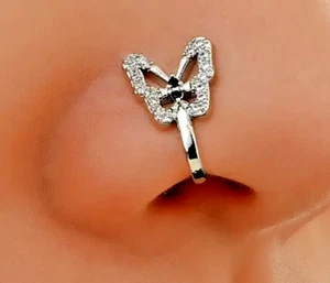 Butterfly Nose Ring Gold and Silver Fake Nose Ring Fashion Gift Jewelry (2 Pcs) - Picture 1 of 5