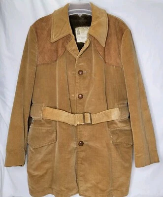 Vtg 70s Corduroy Suede Coat Jacket Sherpa Lined Belted Sz 42 Brown London Fog  - Image 1 of 4