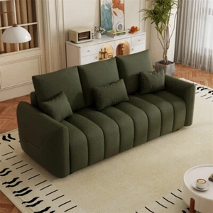 3 Seater Modern Teddy Fabric Soft Sofa Oversized Upholstered Couch w/3 Pillows - Picture 1 of 12