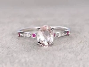 Anillo de compromiso de piedra moissanita de corte ovalado de 1,0 quilates oro blanco sólido de 14 quilates - Imagen 1 de 8