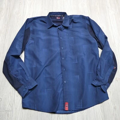 Bugle Boy Shirt Adult Medium Blue Button Up Polyester Vented Back Long Sleeve - Image 1 of 4