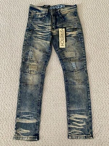 NWT Boy's LR Scoop BMD60 Vintage Blue Distressed Rip Moto Skinny Jeans SIZES 4-7 - Picture 1 of 11