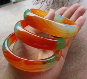 CHINESE Red Green AGATE JADE JADE Round circle Bangle Bracelet 58 mm 397467 - Picture 1 of 9