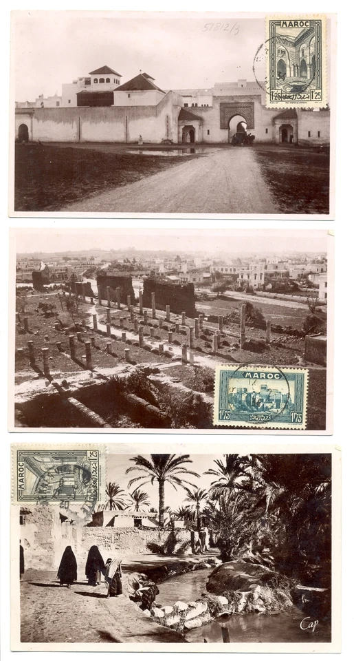 MAROC -MOROCCO 1930/34-3 x FOTO PPC-- = BUILDINGS=--STAMP ON FRONT -NOT MAILED  - Image 1 of 1