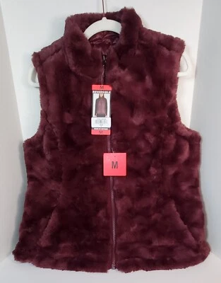 Chaleco de felpa reversible Nicole Miller original para mujer mediano ciruela/vino nuevo con etiquetas Foto 1 de 4