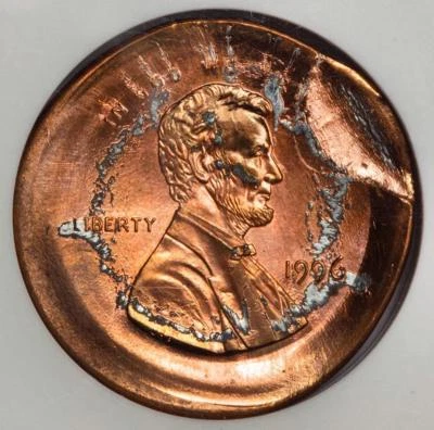1996 ANACS MS63RD Massive Broadstruck Indent Lincoln Cent Mint Error Wow - Image 1 of 4
