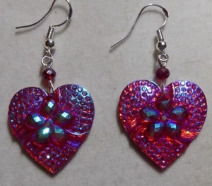 PENDIENTES ROJOS EN FORMA DE CORAZÓN Flor BLING Cuentas DÍA DE SAN VALENTÍN Artesanales EE. UU. Nora - Imagen 1 de 6