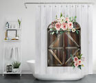 Modern Farmhouse Wood Window Shower Curtain Flowers Leaves For Bathroom Bathtub