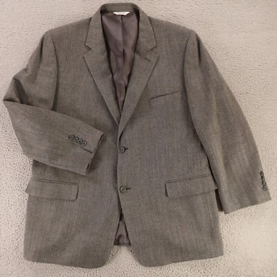 Tweed Jacket XL Gray Black Herringbone 100% Wool Lambswool Blazer Sport Coat 46R - Image 1 of 4