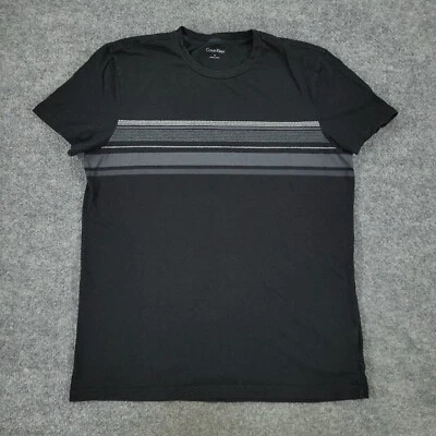 Рубашка мужская Calvin Klein средний размер черная в полоску вырез лодочкой пуловер с коротким рукавом - Изображение 1 из 4