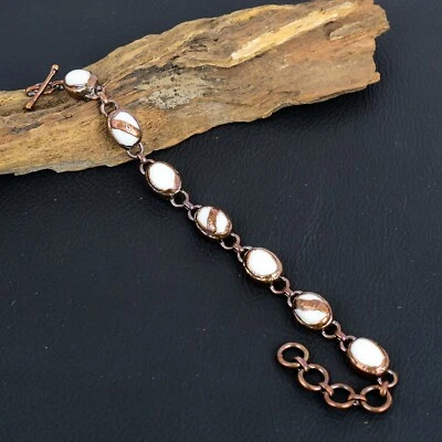 白色珊瑚宝石手工铜电成型精美手链首饰 — 第 1/4 张图片