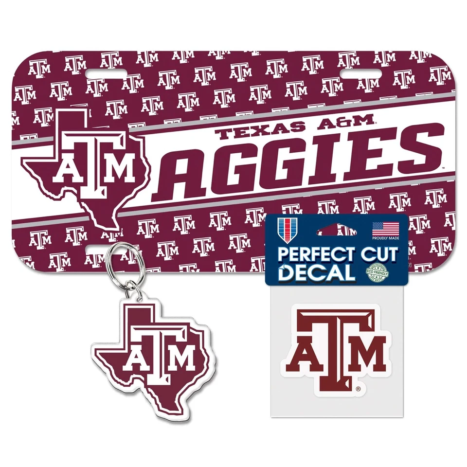 Texas A&M Aggies NCAA Auto Pack Set License Plate Key Ring Die-Cut Decal  - Image 1 of 1