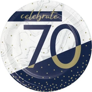Navy and Gold Milestone 70th Birthday 7 Inch Plates Paper 8 Pack Tableware - Picture 1 of 1