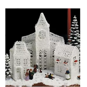 Christmas Village Crochet Pattern Church, 2 Town Houses Vintage Pattern - Picture 1 of 2