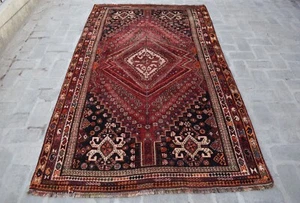 Alfombra antigua caucásica Abadeh de la década de 1920 5x8 alfombra tribal persa anudada a mano - Imagen 1 de 10
