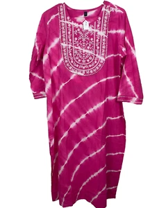 Womens XXL 44 Pakistani Indian 3 Piece Salwar Kameez Outfit Pink Tie Dye Floral - Picture 1 of 14