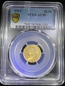 1913 INDIAN HEAD QUARTER EAGLE $2.5 GOLD PCGS AU-58 - Picture 1 of 3